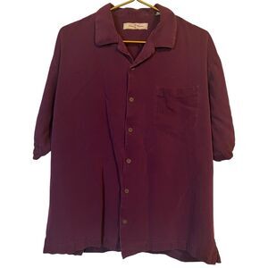 Tommy Bahama Silk Camp Shirt L Burgundy Short Sleeve Button Up Vintage Y2K